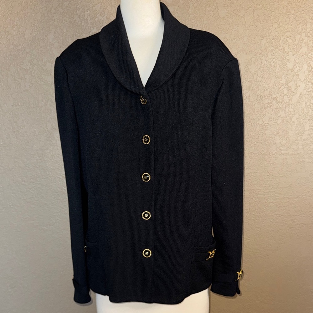 Gorgeous Vintage St. John Black Cardigan with Gold Buttons